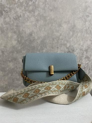 Mavi-boz rəngdə mini çiyin/çapraz çanta. - Material: teksturalı