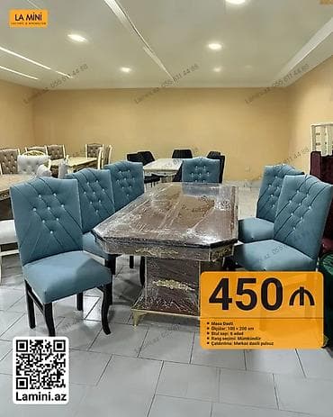 Masa Dəsti - Ölçü: 100 × 200 sm - Stul sayı: 6 ədəd - Rəng seçimi