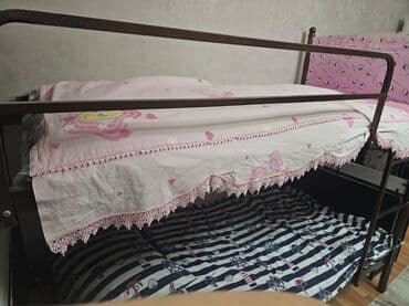 железная кровать односпальная: Oğlan və qız üçün, İşlənmiş, Çarpayı, Matras ilə, Dəmir — 1