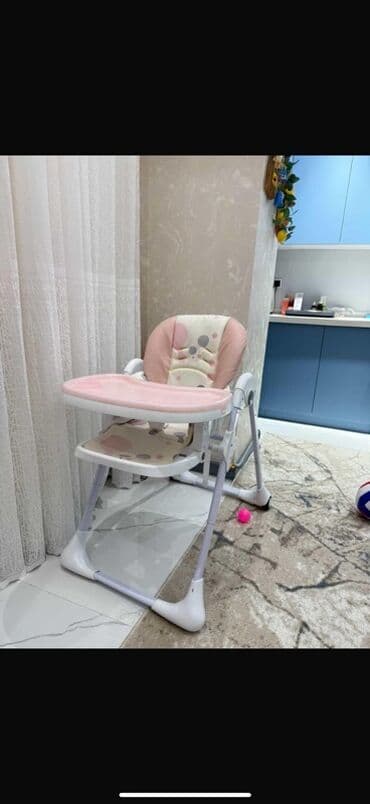 uşaq ucun yemek stolu: Uşaq yemək stulu - Rəng: açıq çəhrayı və ağ, naxışlı oturacaq - — 1