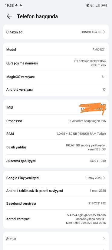 x9a: Honor X9a, 128 GB, rəng - Qara, Barmaq izi — 3