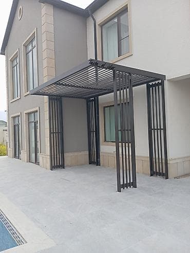 Metall pergola/kölgəlik – müasir fasadlar üçün - Material: tebii ağac