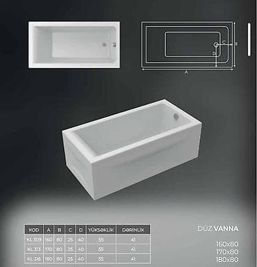 tulpan hamam ucun: Yeni Vanna, Akril, 120x70 sm, Ödənişli çatdırılma — 4