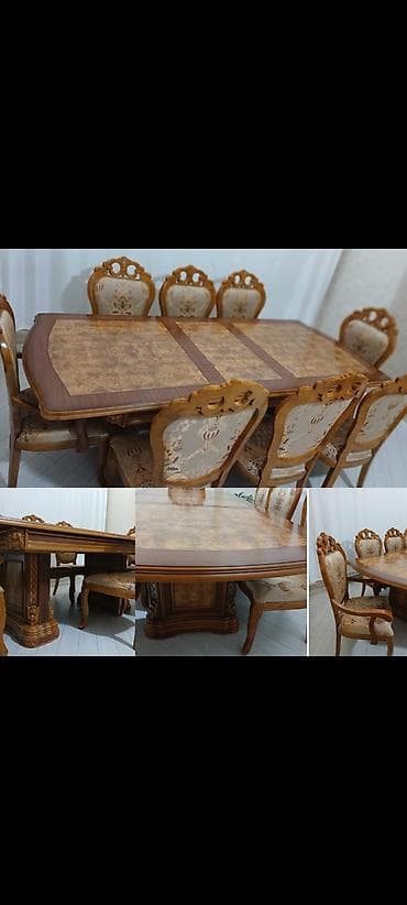 oturacaqlar satilir: Qonaq otağı üçün, İşlənmiş, Açılan, Dördbucaq masa, 8 stul — 1