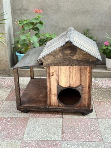 pişik cütləşmə: Taxta pişik evi və açıq istirahət meydançası - Material: təbii ağac — 4