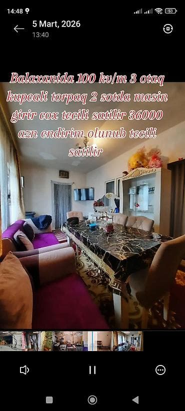 Balaxanı qəsəbəsində 100 kv.m sahəli, 3 otaqlı həyət evi. Torpaq — 5