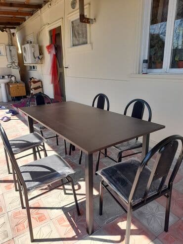 stol stul işlenmiş: Yeni, Dördbucaq masa, 6 stul, Açılmayan, Stullar ilə, Metal, Azərbaycan — 9