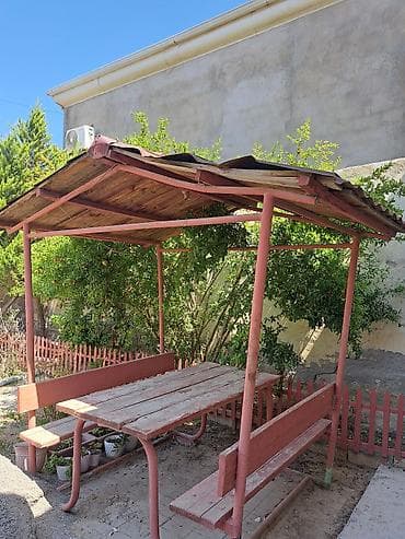 piknik masası: Metall karkaslı, taxta oturacaqlı və masalı bağ köşkü (üstü örtüklü — 3