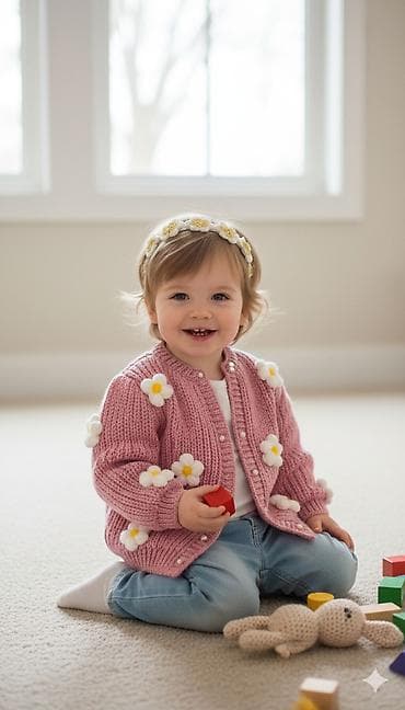 Məhsul: Uşaq üçün toxunma kardiqan və saç lent dəsti - Model: Çiçək