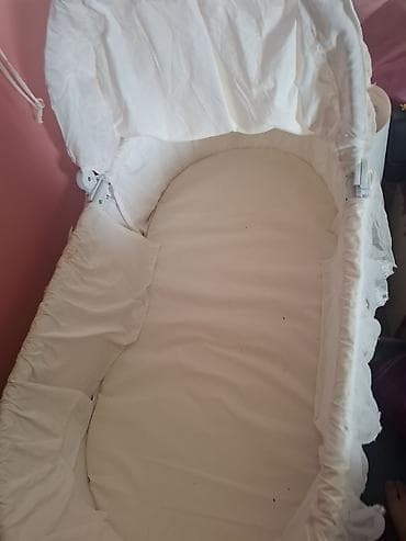 Ağ rəngli beşik/kolyaska tipli beşik - Oval forma, yumşaq və rahat — 3
