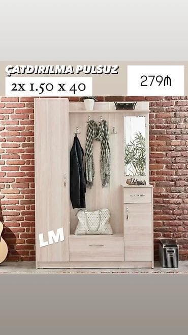 mini skaf: Dəhliz dəsti – açıq ağac rəngində çoxfunksiyalı asılqan və şkaf — 1