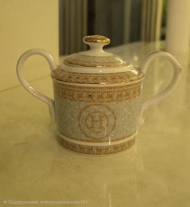 sufre: İki qulplu, qapaqlı porselen şəkər qabı - Material: nazik, parlaq — 1