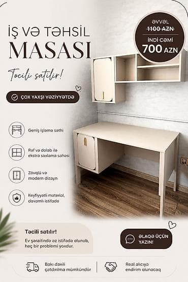 divar rəf: İş və təhsil masası Zövqlü və müasir dizayna malik iş masası dəsti — 1