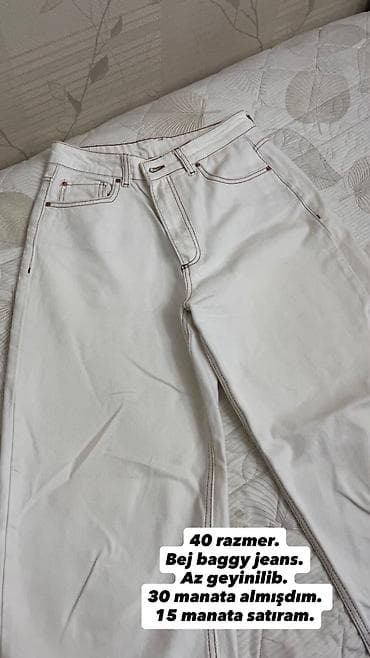 Bej rəngli baggy jeans - Razmer: 40 - Kəsim: geniş/baggy, yüksək belli