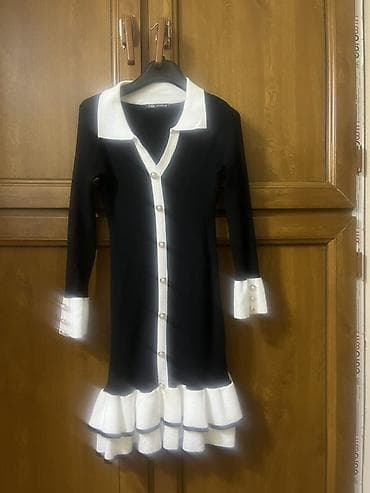 ZARA qadın paltarı - Model: qara-ağ kontrastlı trikotaj paltar -