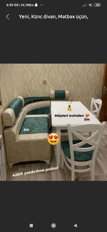 mətbəx ucun divan: Dördbucaq masa, Mətbəx üçün, Zəmanətli — 1
