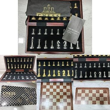 Metal fiqurlu taxta şahmat dəsti ♟️ Premium Metal Fiqurlu Şahmat