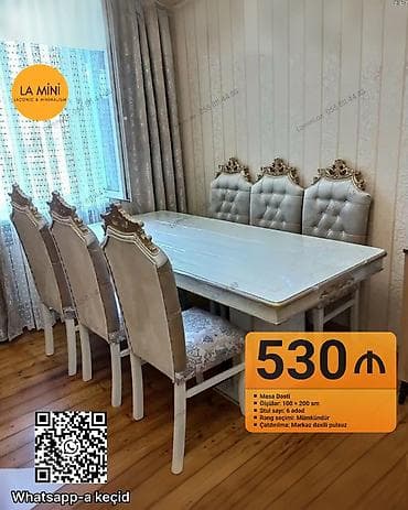 Dördbucaq masa, 6 stul