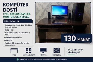 apple macbook air: Kompyuter dəsti – stol, səsucaldanlar, monitor, sistem bloku (qida — 1