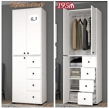 qara divan: Ağ rəngli çoxfunksiyalı paltar şkafı - Ölçü: 200×90×47 sm (şəkildə — 1