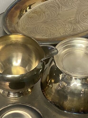 servis qab: Qəhvə dəsti, rəng - Gümüşü, Metal — 7