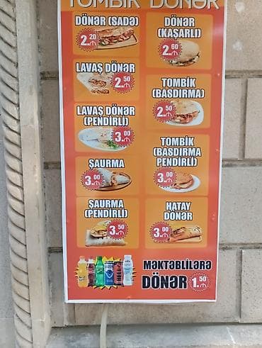 irandan sifariş: Tombik Donər – Valeh Usta Menyu: - Donər (sadə) – 2.20 ₼ - Donər — 3