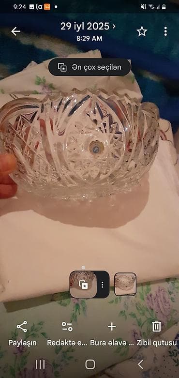 xrustal meyvə qabı: Kəsimli şüşə/kristal qab - Material: şəffaf kəsimli şüşə (kristal — 4
