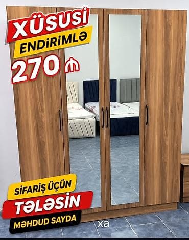 sef asbaz: Xüsusi endirimlə qarderob – 270 ₼ Taxta teksturalı, 4 qapılı — 1