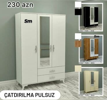 3 qapılı dolab: Açılan, 3 qapılı Düz dolab, Qarderob, paltar dolabı — 43