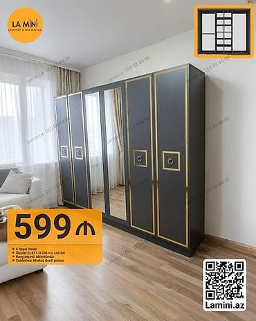 6 qapı, Güzgülü, Boz, Açılan, Düz dolab — 1