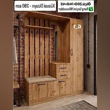 Xol üçün funksional dəst – taxta teksturalı MDF-dən. Ölçü: 200×140×45