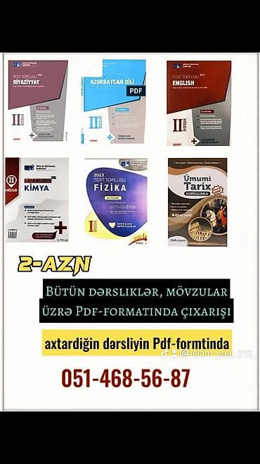 Bütün dərsliklər, mövzular və kitabların PDF formatında 2 Azn