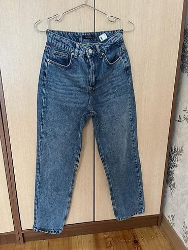 cins salvar: Yüksək belli mavi mom-fit cins şalvar -34 razmer -ölçü uyğun olmayb — 1