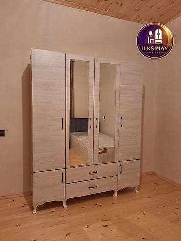 guzgu boydan: Güzgülü paltar şkafı – 4 qapılı, alt hissədə 2 geniş çekmece və — 4
