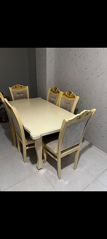 Qonaq otağı üçün, İşlənmiş, Dördbucaq masa, 6 stul