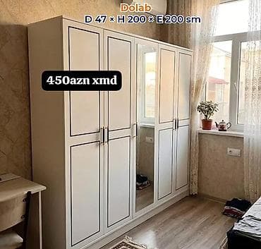 koridor ucun dolap: Dolab – D 47 × H 200 × E 200 sm Ağ rəngli, modern dizaynlı 4 qapılı — 1