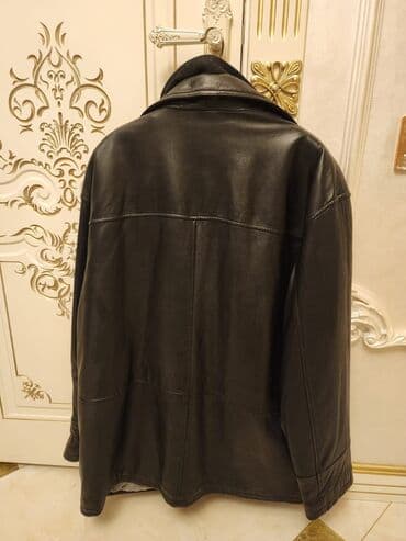 kişi dəri godəkcələr: SANIMO kişi dəri palto - Material: təbii qara dəri, hamar tekstura - — 2