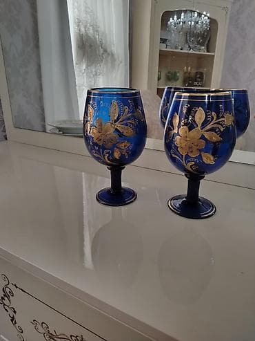 Qədəhlər, rəng - Göy, Şüşə, 2 ədədli dəst, 500 ml, Fransa