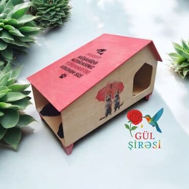 Taxta pişik evi – “Burada yerim rahatdır” yazılı - Material