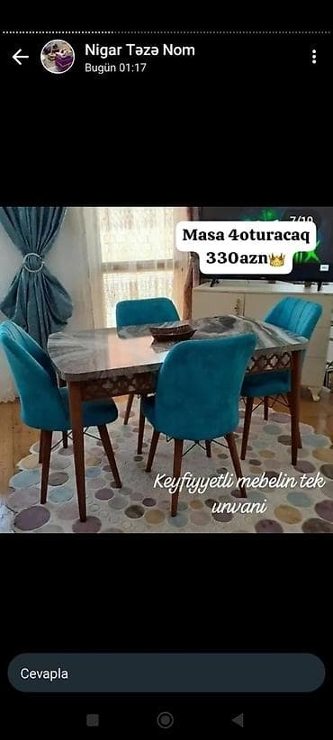 Qonaq otağı üçün, Yeni, Kvadrat masa, 4 stul