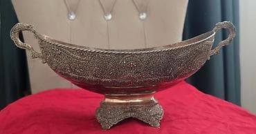 dekor vitrin: Antik üslubda dekorativ metal qablar dəsti - Material: gümüş rəngli — 6