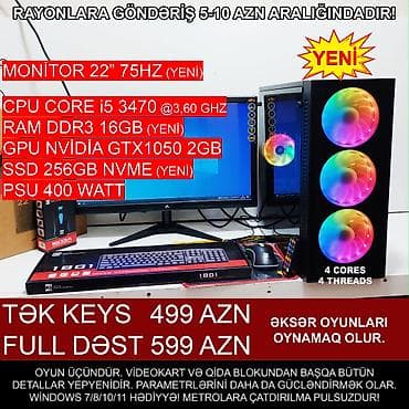 Oyun üçün Kompüter "RGB Core i5 3470 16GB Ram GTX1050 2GB 256GB NVME”