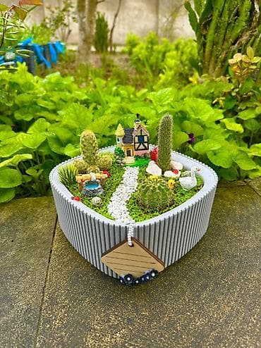 gul qablarinin satisi: Mini bağ kompozisiyası – sukulent/kaktus terrariumu - Üçbucağa yaxın — 4