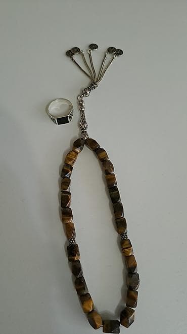 Təbii daş təsbeh və üzük seti - Təsbeh: Təbii “pələng gözü”