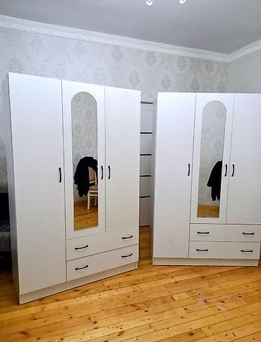 Yeni, 3 qapılı, Güzgülü, Ağ, Açılan, Düz dolab