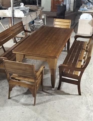 bag stullari: Yeni, Dördbucaq masa, Açılmayan, Skameykalar ilə, Taxta, Azərbaycan — 8