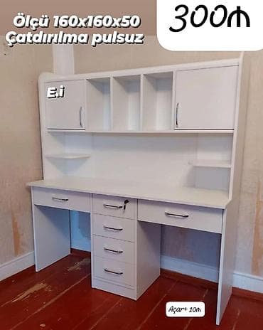 paddon stol: Ağ rəngli funksional iş/oxu masası və üst rəf bloklu model. Ölçü: 160 — 1