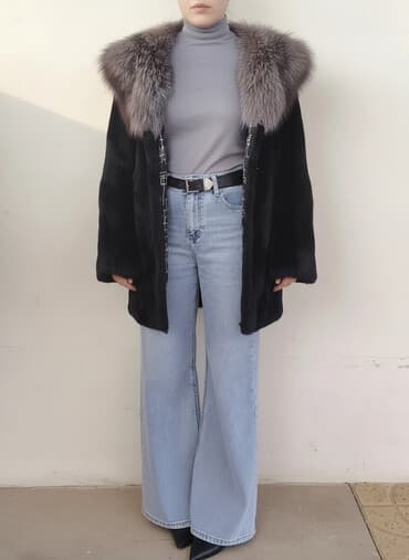 parçadan qadın mokasinlər: Kürk, rəng - Qara — 2