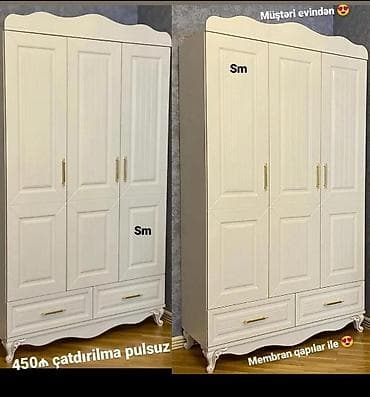 qapi dekoru: Ağ rəngli 4 qapılı şkaf – klassik dizayn, dekorativ oyma altlıq və — 1