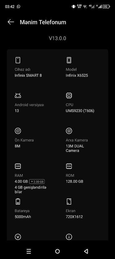 Infinix Smart 8, 128 GB, rəng - Qara, Sensor